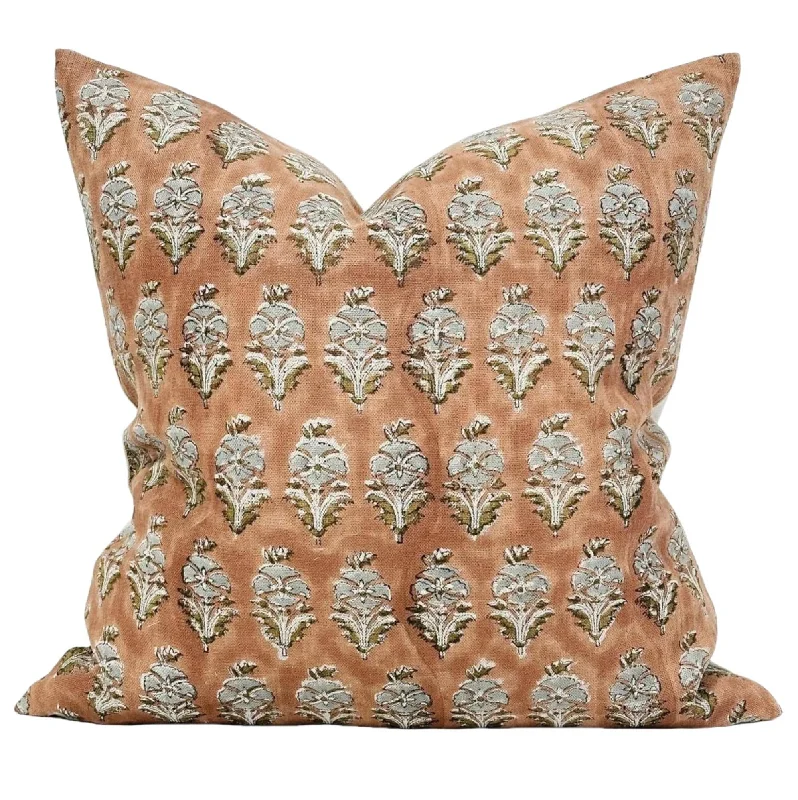 Cotton Pillows for Natural ComfortRound Pillows for Boho-Style InteriorsDesigner "Ferndale" Floral Block Print Pillow Cover Cotton Pillows for Natural ComfortRound Pillows for Boho-Style InteriorsDesigner "Ferndale" Floral Block Print Pillow Cover