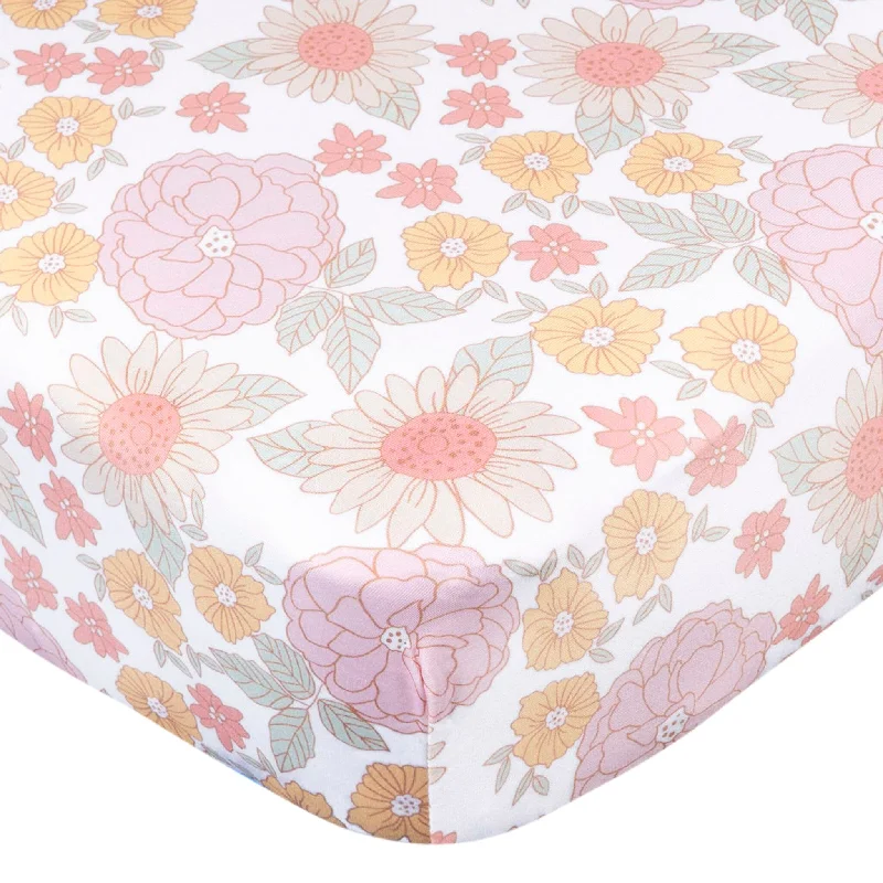 Twin - Size Sheet Sets with a Pillow ProtectorBaby Girls Retro Floral Crib Sheet