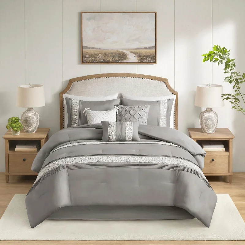 Cotton - filled comforters for a breathable and natural sleep experienceMadison Park Marla 7 Piece Lace Trim Comforter Set with Throw Pillows Cotton - filled comforters for a breathable and natural sleep experienceMadison Park Marla 7 Piece Lace Trim Comforter Set with Throw Pillows