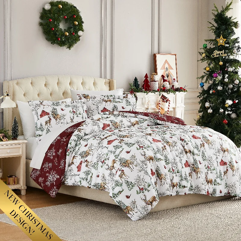 Down - filled comforters for supreme warmth and lightnessWhite Christmas Reversible Duvet Cover Set Down - filled comforters for supreme warmth and lightnessWhite Christmas Reversible Duvet Cover Set
