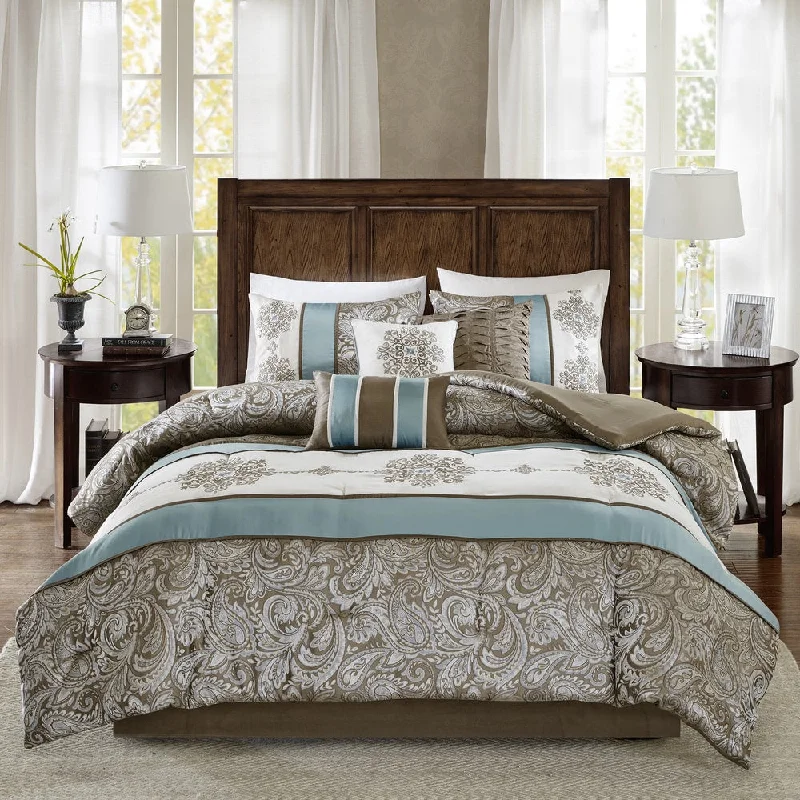 Duck down comforters with a softer feel and good warmth retentionMadison Park Lorraine Blue Jacquard 7-Piece Comforter Set Duck down comforters with a softer feel and good warmth retentionMadison Park Lorraine Blue Jacquard 7-Piece Comforter Set