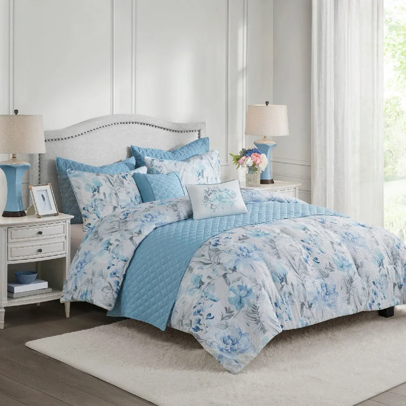 Silk - filled comforters for a luxurious and smooth touchMadison Park Zayden Blue 8 Piece Printed Seersucker Comforter and Quilt Set Collection Silk - filled comforters for a luxurious and smooth touchMadison Park Zayden Blue 8 Piece Printed Seersucker Comforter and Quilt Set Collection