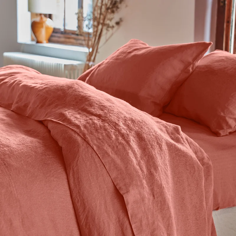 Sheet Sets with Multiple Pillowcase OptionsBurnt Orange 100% Linen Flat Sheet