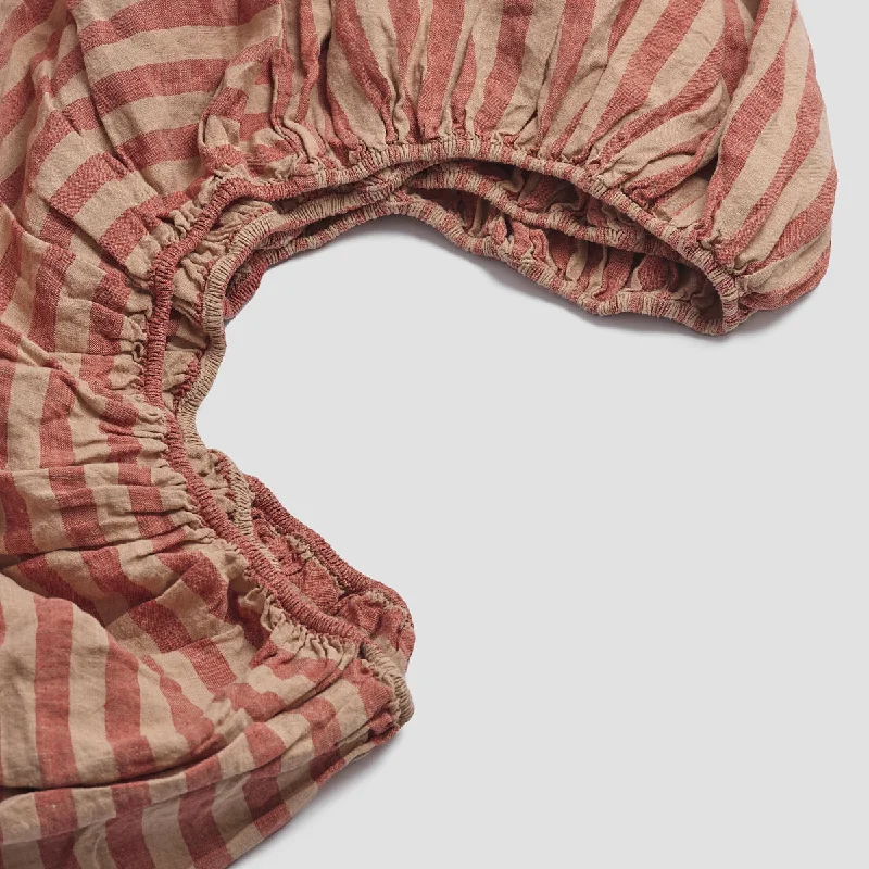 Thermal - Regulating Bamboo Sheets for All - Season ComfortSandstone Red Pembroke Stripe 100% Linen Fitted Sheet Thermal - Regulating Bamboo Sheets for All - Season ComfortSandstone Red Pembroke Stripe 100% Linen Fitted Sheet