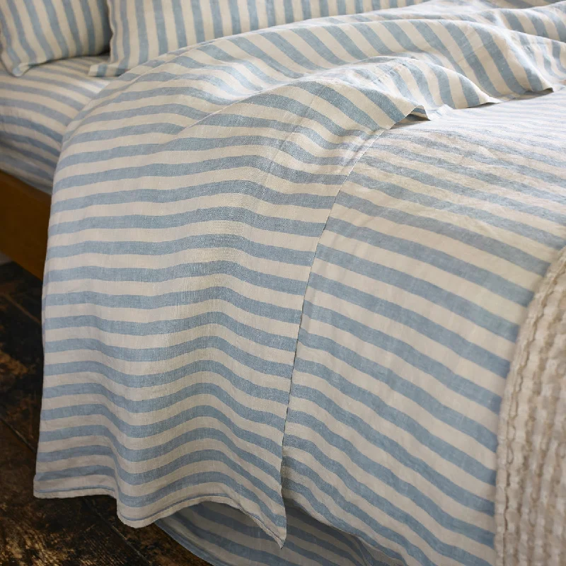 Jersey - Knit Sheets for a Comfortable and Casual BedCoastal Blue Pembroke Stripe 100% Linen Flat Sheet Jersey - Knit Sheets for a Comfortable and Casual BedCoastal Blue Pembroke Stripe 100% Linen Flat Sheet