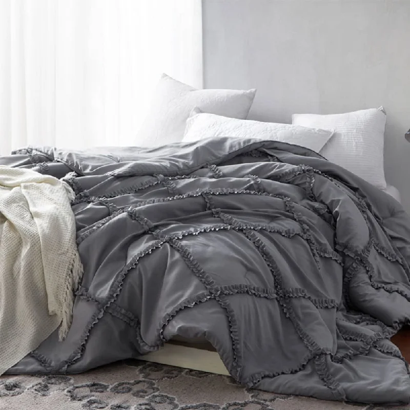 Down - filled comforters for supreme warmth and lightnessBYB Alloy Grey Gathered Ruffles Handcrafted Series Comforter (Shams Not Included)