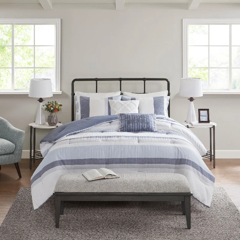 Goose down comforters known for their superior quality and insulationMadison Park Levi Blue/ Natural 5 Piece Jacquard Comforter Set Goose down comforters known for their superior quality and insulationMadison Park Levi Blue/ Natural 5 Piece Jacquard Comforter Set