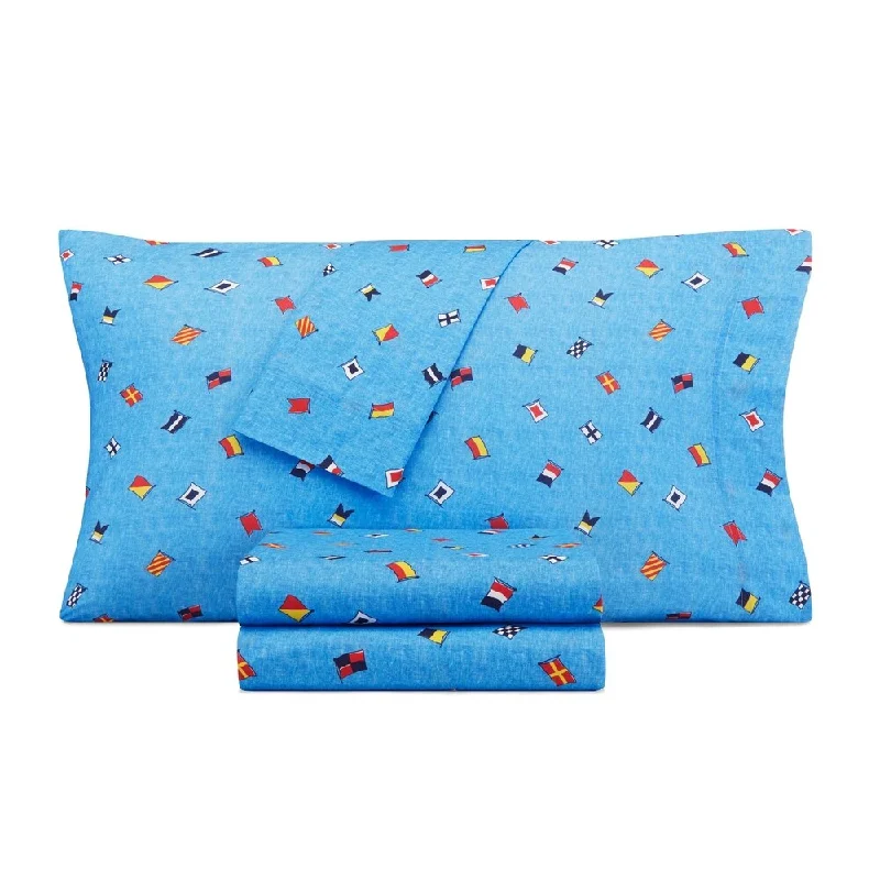 Wrinkle - Free Polyester Sheets for a Low - Maintenance BedNautica Kids Tossed Nautical Flags Cotton-Rich Sheet Set