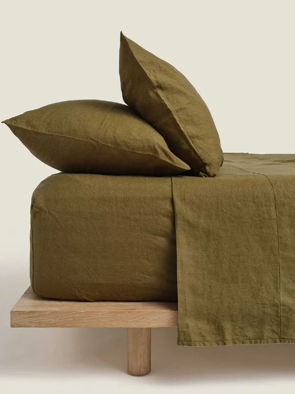 Organic Flannel Sheets for a Natural and Warm Sleep100% Linen Fitted Sheet in Olive