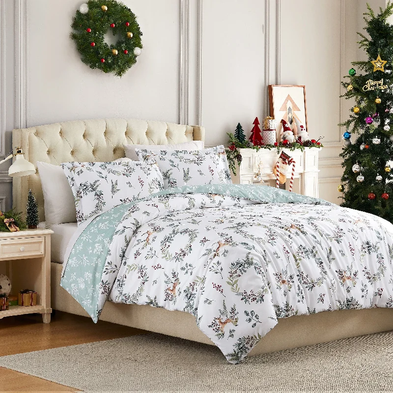 Bamboo - fiber - filled comforters with antibacterial and breathable qualitiesHappy Holidays Reversible Duvet Cover Set Bamboo - fiber - filled comforters with antibacterial and breathable qualitiesHappy Holidays Reversible Duvet Cover Set
