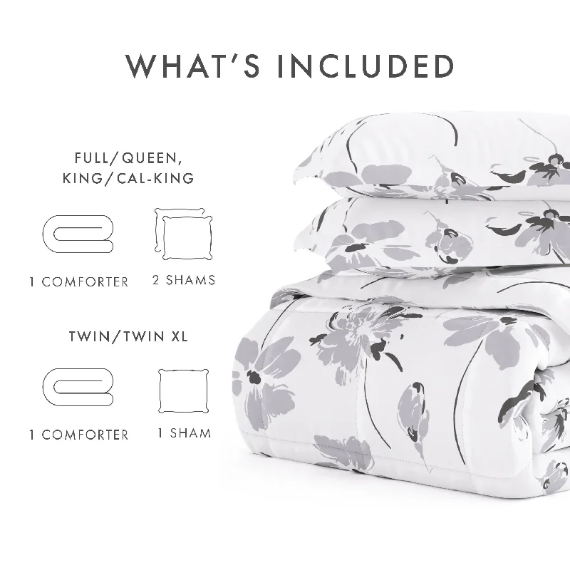 Wool - filled comforters with natural moisture - wicking and temperature - regulating featuresBecky Cameron Premium Magnolia Grey Patterned Comforter Set Wool - filled comforters with natural moisture - wicking and temperature - regulating featuresBecky Cameron Premium Magnolia Grey Patterned Comforter Set