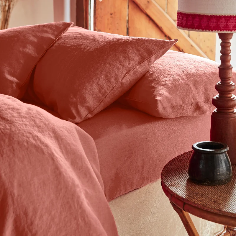 Rayon - Cotton Sheets for a Breathable and Soft BlendBurnt Orange 100% Linen Fitted Sheet Rayon - Cotton Sheets for a Breathable and Soft BlendBurnt Orange 100% Linen Fitted Sheet