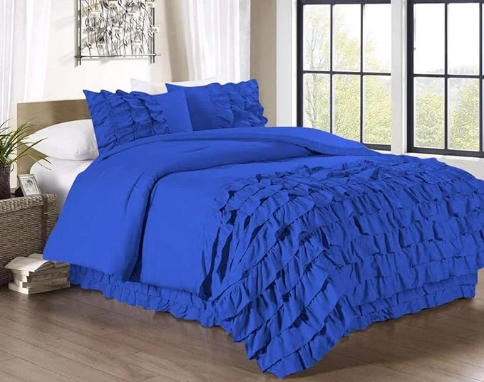 Twin - size duvet covers ideal for single beds in kids' rooms or dormitoriesTwin-XL Royal Blue Ruffle Duvet Cover Set Egyptian Cotton 1000TC Twin - size duvet covers ideal for single beds in kids' rooms or dormitoriesTwin-XL Royal Blue Ruffle Duvet Cover Set Egyptian Cotton 1000TC
