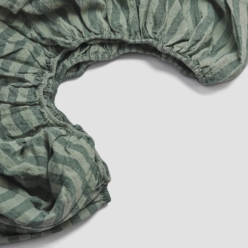 Wrinkle - Free Polyester Sheets for a Low - Maintenance BedPine Green Pembroke Stripe 100% Linen Fitted Sheet Wrinkle - Free Polyester Sheets for a Low - Maintenance BedPine Green Pembroke Stripe 100% Linen Fitted Sheet