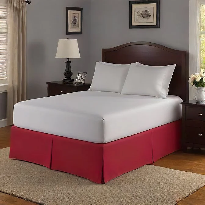 Queen - size bed skirts with ruffled edges24 Inch Drop Bed Skirt Split Corner Red Egyptian Cotton 1000TC