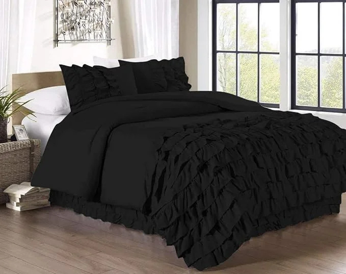 California king - size duvet covers for the extra - long and wide California king bedsQueen Black Ruffle Duvet Cover Set Egyptian Cotton 1000 Thread Count California king - size duvet covers for the extra - long and wide California king bedsQueen Black Ruffle Duvet Cover Set Egyptian Cotton 1000 Thread Count