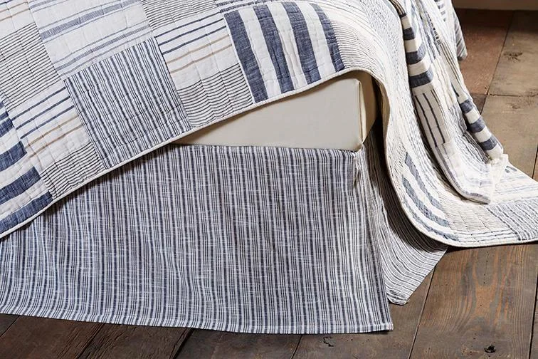 Bed skirts with a soft fleece lining for added comfortFinn King Bed Skirt 100% Cotton Faded, Denim Blue Stripes Bed skirts with a soft fleece lining for added comfortFinn King Bed Skirt 100% Cotton Faded, Denim Blue Stripes