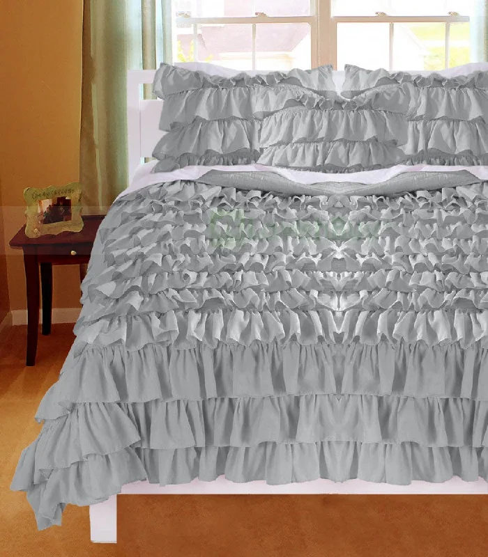 Guest - room duvet covers to make visitors feel welcome and comfortableTwin-XL Silver Ruffle Duvet Cover Set Egyptian Cotton 1000TC Guest - room duvet covers to make visitors feel welcome and comfortableTwin-XL Silver Ruffle Duvet Cover Set Egyptian Cotton 1000TC