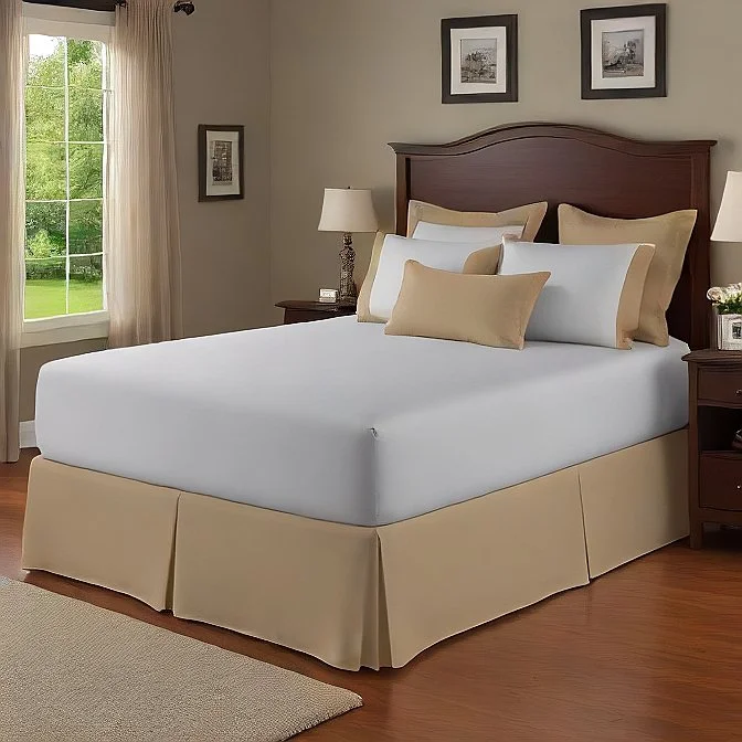 Bed skirts with a high - quality elastic waistband14 Inches Drop Bed Skirt Solid Sand Egyptian Cotton 1000TC
