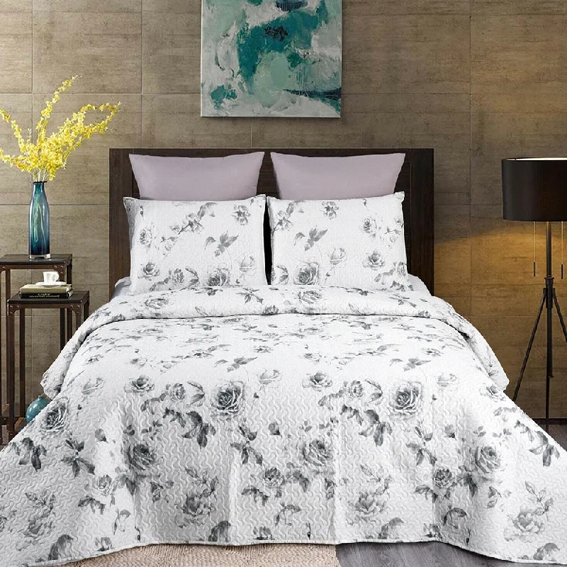 Queen - size blankets for standard - sized bedsMicrofiber blankets that are durable and easy to care for3 Piece Quilt Set Bedspread Matching Pillow King Gray Flower Queen - size blankets for standard - sized bedsMicrofiber blankets that are durable and easy to care for3 Piece Quilt Set Bedspread Matching Pillow King Gray Flower