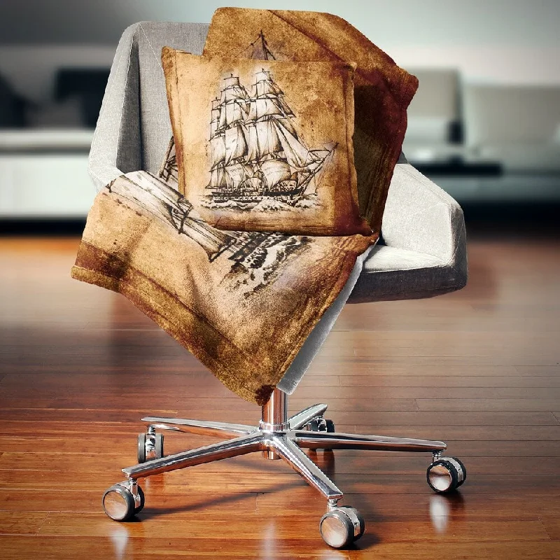 King - size blankets to cover large beds comfortablyRecycled polyester blankets for an eco - conscious optionDesignart 'Ancient Sailboat Drawing' Seashore Wall Throw Blanket King - size blankets to cover large beds comfortablyRecycled polyester blankets for an eco - conscious optionDesignart 'Ancient Sailboat Drawing' Seashore Wall Throw Blanket
