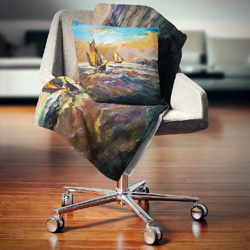 Queen - size blankets for standard - sized bedsFleece blankets for a cozy and plush textureDesignart 'Boats in Roaring Sea' Seascape Throw Blanket Queen - size blankets for standard - sized bedsFleece blankets for a cozy and plush textureDesignart 'Boats in Roaring Sea' Seascape Throw Blanket