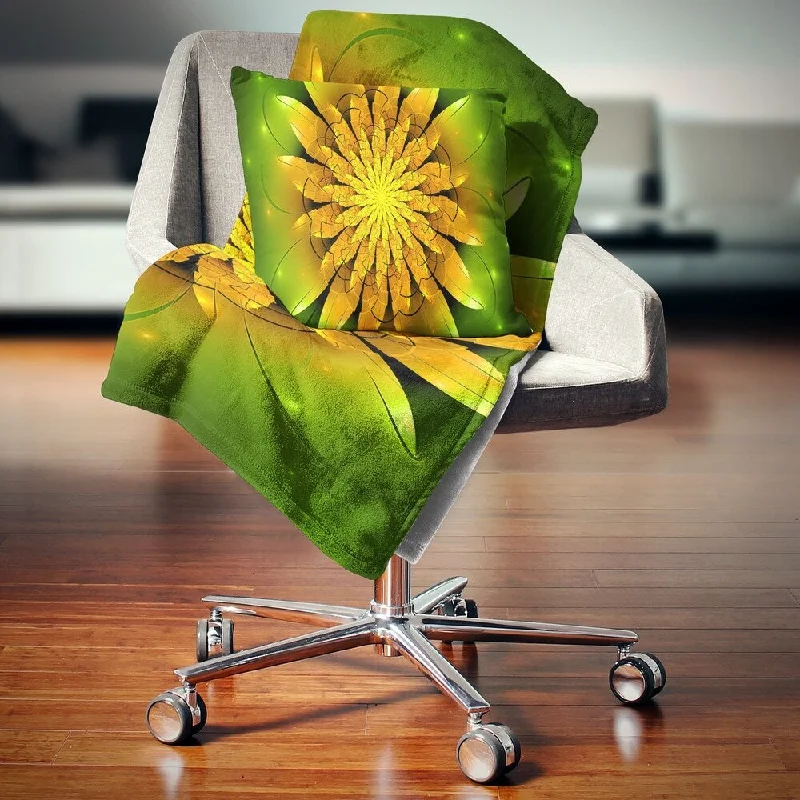 Acrylic blankets for a soft and affordable alternativeKing - size blankets to cover large beds comfortablyDesignart 'Bright Yellow Fractal Flower on Green' Floral Throw Blanket