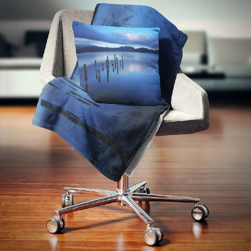 Recycled polyester blankets for an eco - conscious optionAcrylic blankets for a soft and affordable alternativeDesignart 'Dark Blue Sea with Pier Remains' Seascape Throw Blanket Recycled polyester blankets for an eco - conscious optionAcrylic blankets for a soft and affordable alternativeDesignart 'Dark Blue Sea with Pier Remains' Seascape Throw Blanket