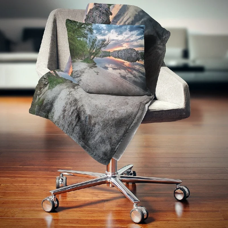 Rayon from bamboo blankets for a silky and breathable feelSilk blankets with a smooth and elegant touchDesignart 'Sunset at River with Large Rock' Landscape Photo Throw Blanket Rayon from bamboo blankets for a silky and breathable feelSilk blankets with a smooth and elegant touchDesignart 'Sunset at River with Large Rock' Landscape Photo Throw Blanket