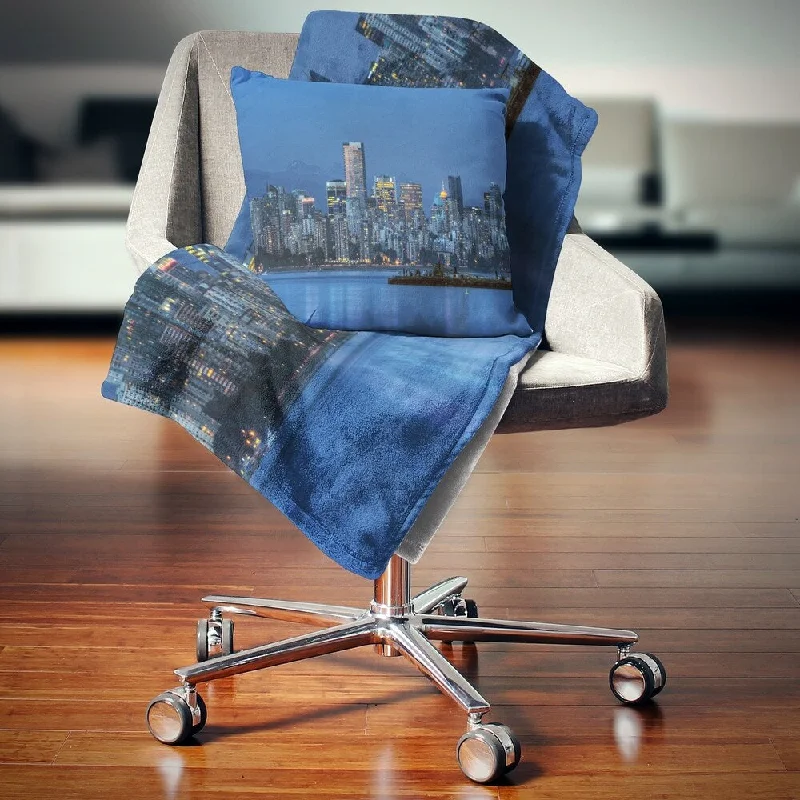 Recycled polyester blankets for an eco - conscious optionQueen - size blankets for standard - sized bedsDesignart 'Vancouver Downtown in Evening' Throw Blanket Recycled polyester blankets for an eco - conscious optionQueen - size blankets for standard - sized bedsDesignart 'Vancouver Downtown in Evening' Throw Blanket