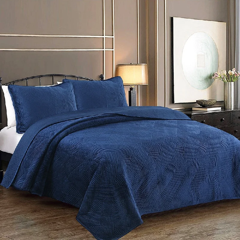 Silk blankets with a smooth and elegant touchMohair blankets with a unique sheen and softnessFull/Queen Velvet Basket Weave Luxurious Velour Quilt Set Navy Blue Silk blankets with a smooth and elegant touchMohair blankets with a unique sheen and softnessFull/Queen Velvet Basket Weave Luxurious Velour Quilt Set Navy Blue