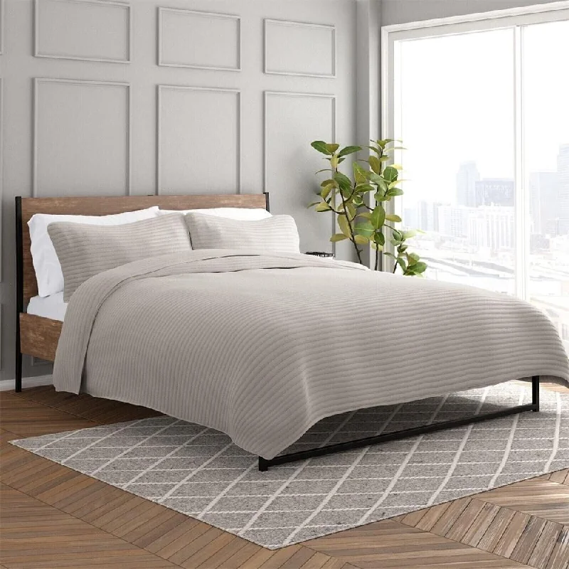 Synthetic fiber blend blankets for a budget - friendly choiceKing - size blankets to cover large beds comfortablyKing/Cal King Lightweight Quilted Coverlet Set Stripe Latte Synthetic fiber blend blankets for a budget - friendly choiceKing - size blankets to cover large beds comfortablyKing/Cal King Lightweight Quilted Coverlet Set Stripe Latte