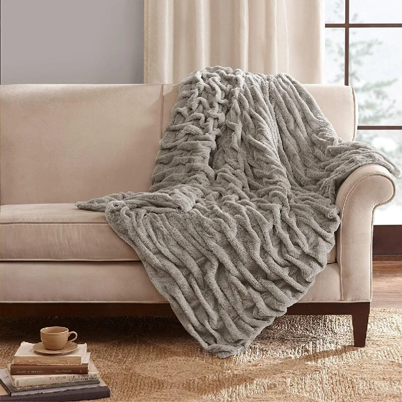 King - size blankets to cover large beds comfortablyRecycled polyester blankets for an eco - conscious optionMadison Park Ruched Fur Throw 50" x 60" Grey King - size blankets to cover large beds comfortablyRecycled polyester blankets for an eco - conscious optionMadison Park Ruched Fur Throw 50" x 60" Grey