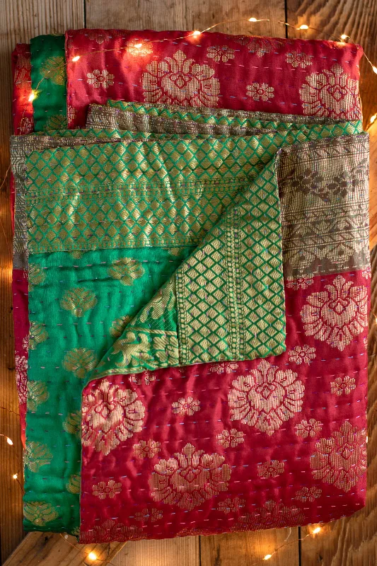 Queen - size blankets for standard - sized bedsRecycled polyester blankets for an eco - conscious optionMistletoe Silk Holiday Kantha Throw Queen - size blankets for standard - sized bedsRecycled polyester blankets for an eco - conscious optionMistletoe Silk Holiday Kantha Throw