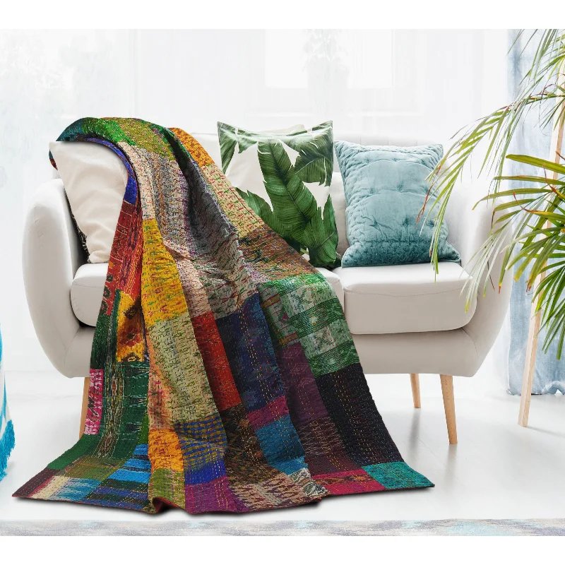 Bamboo fiber blankets with natural antibacterial propertiesQueen - size blankets for standard - sized bedsSevita Traditional Patola Kantha Standard Size Throw Blanket Bamboo fiber blankets with natural antibacterial propertiesQueen - size blankets for standard - sized bedsSevita Traditional Patola Kantha Standard Size Throw Blanket