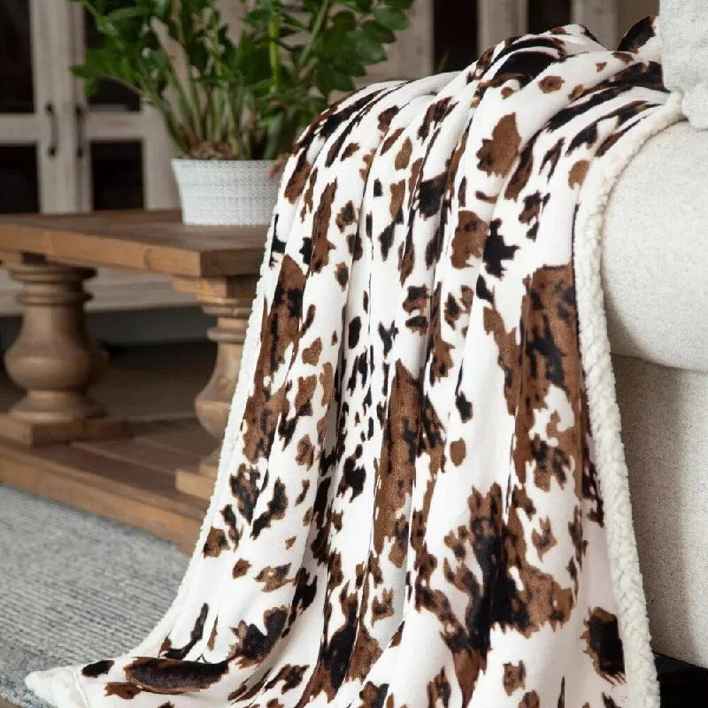 Wool blankets with natural warmth and insulationRecycled polyester blankets for an eco - conscious optionCowhide Plush Sherpa Throw Blanket Brown White