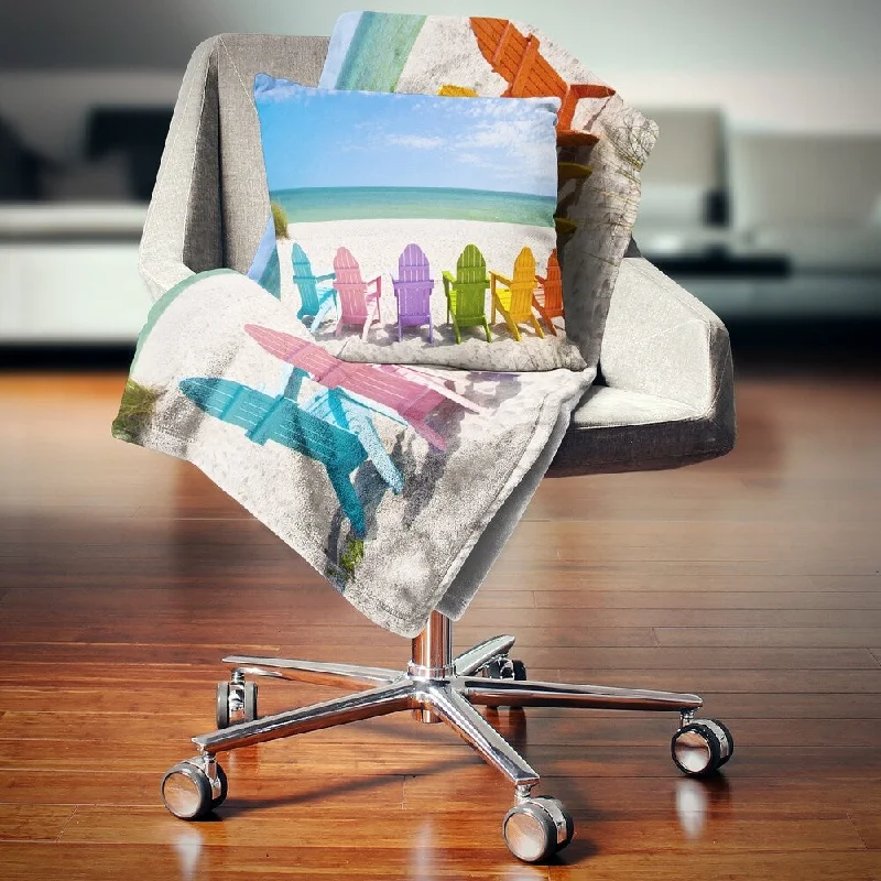 Acrylic blankets for a soft and affordable alternativeMicrofiber blankets that are durable and easy to care forDesignart 'Adirondack Beach Chairs' Seashore Photo Throw Blanket