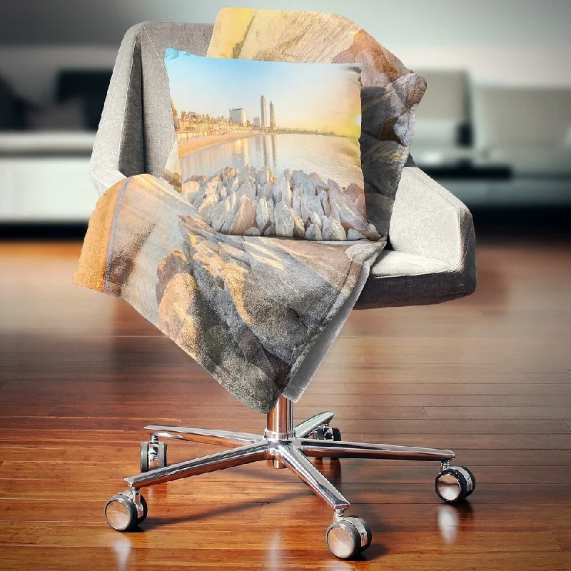 Synthetic fiber blend blankets for a budget - friendly choiceAcrylic blankets for a soft and affordable alternativeDesignart 'Barceloneta Beach in Barcelona' Seashore Photo Throw Blanket