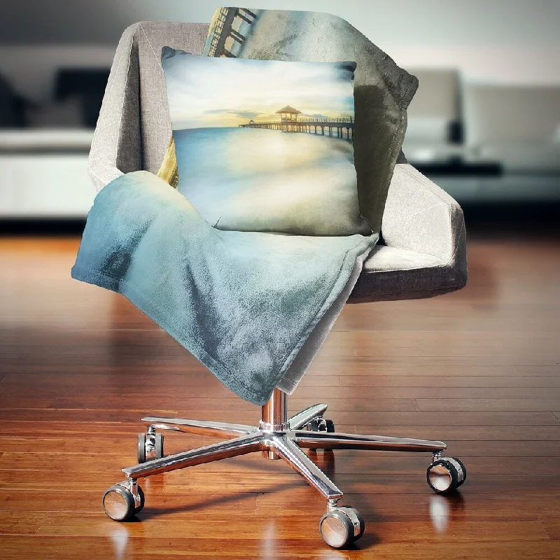 Silk blankets with a smooth and elegant touchRecycled polyester blankets for an eco - conscious optionDesignart 'Blue Tinged Seashore with Distant Pier' Pier Seascape Throw Blanket Silk blankets with a smooth and elegant touchRecycled polyester blankets for an eco - conscious optionDesignart 'Blue Tinged Seashore with Distant Pier' Pier Seascape Throw Blanket