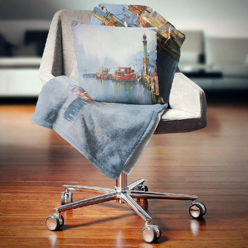 King - size blankets to cover large beds comfortablyWool blankets with natural warmth and insulationDesignart 'Fishing Boats in Harbor' Landscape Painting Throw Blanket King - size blankets to cover large beds comfortablyWool blankets with natural warmth and insulationDesignart 'Fishing Boats in Harbor' Landscape Painting Throw Blanket