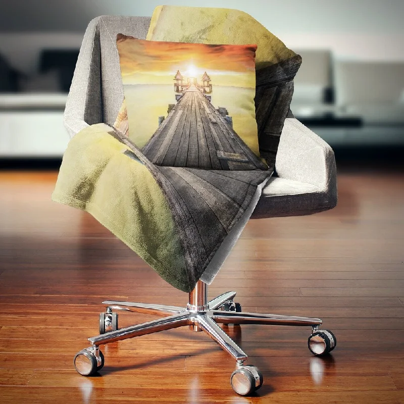 Queen - size blankets for standard - sized bedsRecycled polyester blankets for an eco - conscious optionDesignart 'Huge Wooden Pier into Yellow Sun' Pier Seascape Throw Blanket Queen - size blankets for standard - sized bedsRecycled polyester blankets for an eco - conscious optionDesignart 'Huge Wooden Pier into Yellow Sun' Pier Seascape Throw Blanket