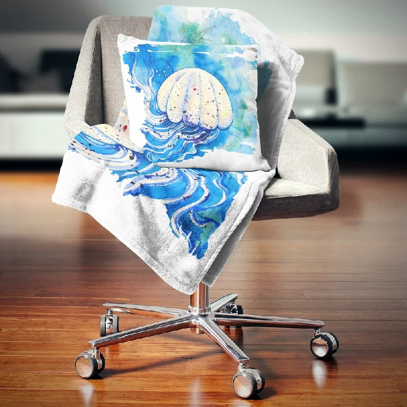 Synthetic fiber blend blankets for a budget - friendly choiceAlpaca wool blankets for a hypoallergenic and warm optionDesignart 'Jellyfish Watercolor Painting' Abstract Throw Blanket Synthetic fiber blend blankets for a budget - friendly choiceAlpaca wool blankets for a hypoallergenic and warm optionDesignart 'Jellyfish Watercolor Painting' Abstract Throw Blanket