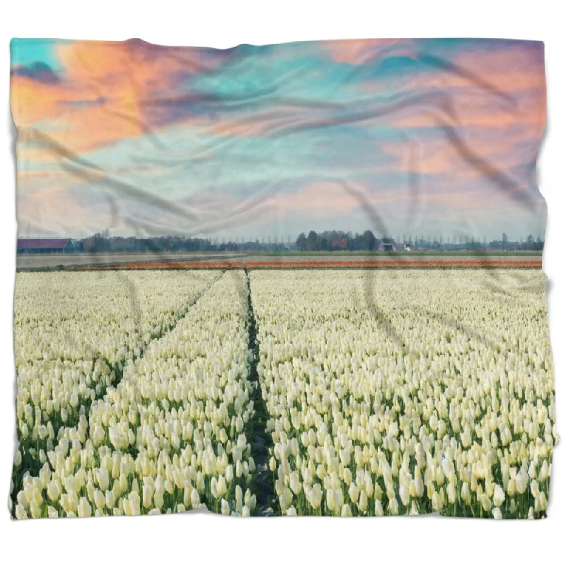 King - size blankets to cover large beds comfortablySilk blankets with a smooth and elegant touchDesignart 'Morning in Tulip Farm Near Espel Village' Landscape Fleece Throw Blanket King - size blankets to cover large beds comfortablySilk blankets with a smooth and elegant touchDesignart 'Morning in Tulip Farm Near Espel Village' Landscape Fleece Throw Blanket