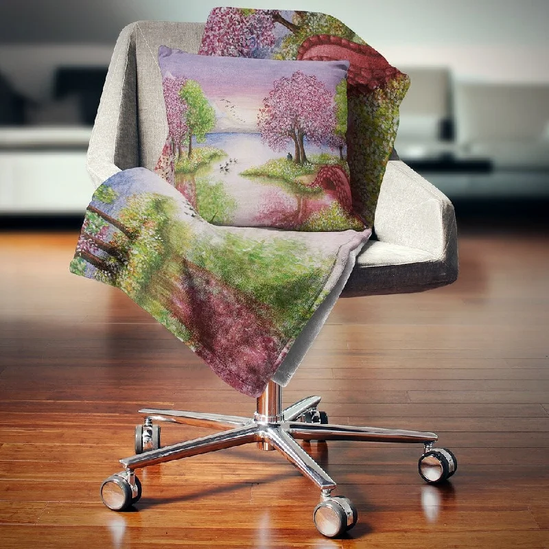 Queen - size blankets for standard - sized bedsSynthetic fiber blend blankets for a budget - friendly choiceDesignart 'Romantic Lake in Pink and Green' Landscape Fleece Throw Blanket Queen - size blankets for standard - sized bedsSynthetic fiber blend blankets for a budget - friendly choiceDesignart 'Romantic Lake in Pink and Green' Landscape Fleece Throw Blanket