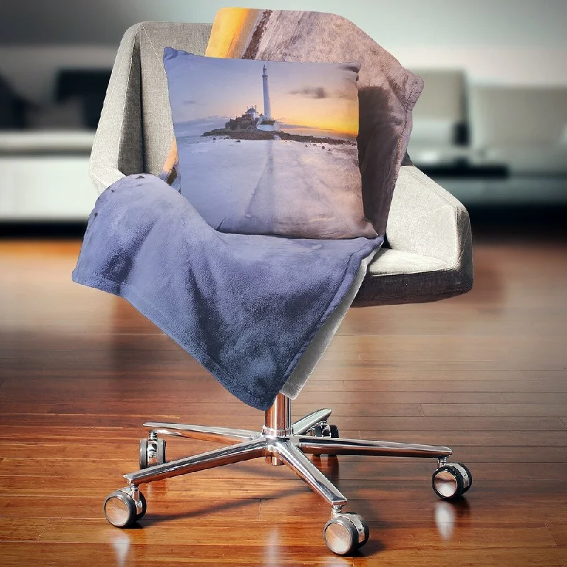 Microfiber blankets that are durable and easy to care forRecycled polyester blankets for an eco - conscious optionDesignart 'Sunrise Over St. Mary s Lighthouse' Modern Seascape Throw Blanket