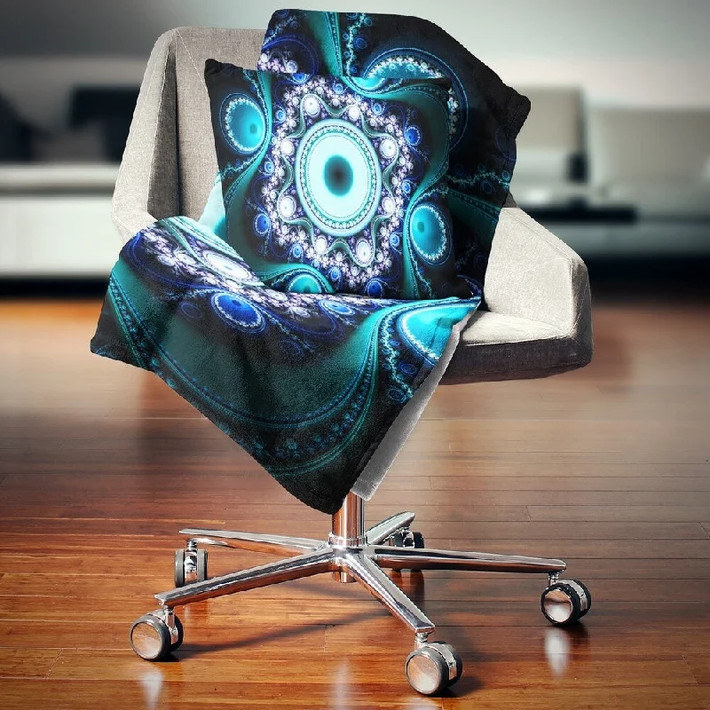 Queen - size blankets for standard - sized bedsAlpaca wool blankets for a hypoallergenic and warm optionDesignart 'Turquoise Fractal Pattern with Circles' Abstract Throw Blanket