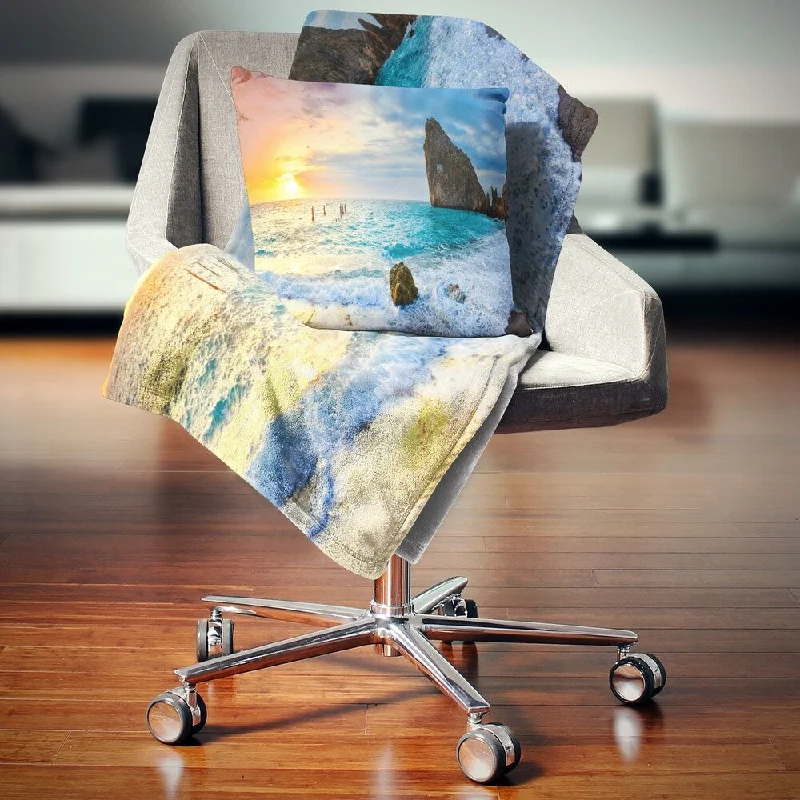 King - size blankets to cover large beds comfortablyChenille blankets with a thick and fuzzy textureDesignart 'Vibrant Morning Sea with Yellow Sun' Seascape Throw Blanket King - size blankets to cover large beds comfortablyChenille blankets with a thick and fuzzy textureDesignart 'Vibrant Morning Sea with Yellow Sun' Seascape Throw Blanket