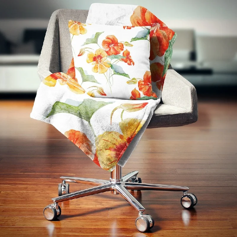 Synthetic fiber blend blankets for a budget - friendly choiceLinen blankets with a rustic and textured lookDesignart 'Watercolor Nasturtium Flower Pattern' Floral Throw Blanket Synthetic fiber blend blankets for a budget - friendly choiceLinen blankets with a rustic and textured lookDesignart 'Watercolor Nasturtium Flower Pattern' Floral Throw Blanket