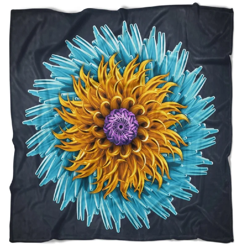 Rayon from bamboo blankets for a silky and breathable feelBamboo fiber blankets with natural antibacterial propertiesDesignart 'Yellow Blue Abstract 3D Flower' Flowers Throw Blanketwork Rayon from bamboo blankets for a silky and breathable feelBamboo fiber blankets with natural antibacterial propertiesDesignart 'Yellow Blue Abstract 3D Flower' Flowers Throw Blanketwork