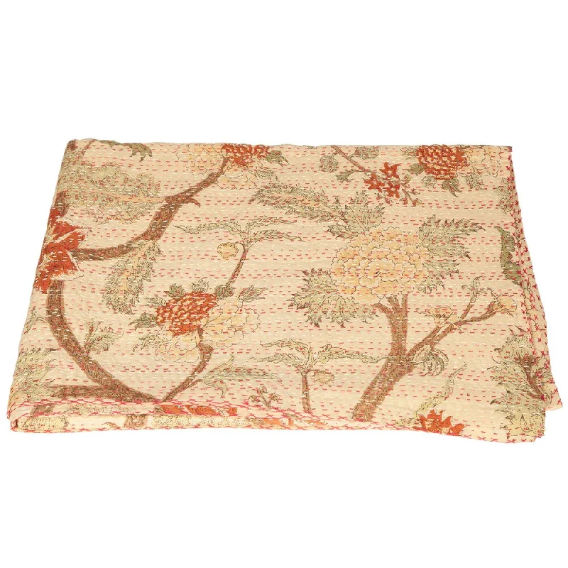 Recycled polyester blankets for an eco - conscious optionCotton blankets for breathability and a lightweight feelHandmade Vintage Kantha Floral Quilt (India) Recycled polyester blankets for an eco - conscious optionCotton blankets for breathability and a lightweight feelHandmade Vintage Kantha Floral Quilt (India)